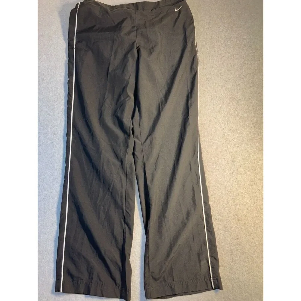 Nike Pants Womens Large Black Pockets Flat Front Elastic Waist Straight Leg Logo